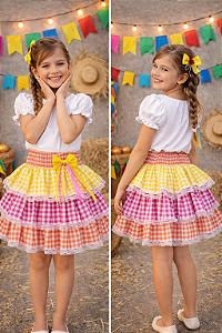 Saia Infantil Junino Caipira Festas Xadrez Colorido Junina