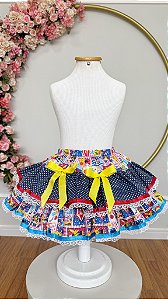 Saia Meninas Caipira Junino Preta Estampa Circo Colorida