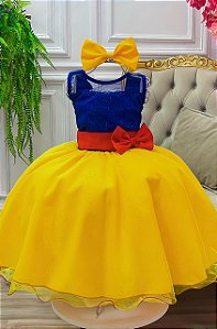 Vestido Fantasia Infantil Princesa com Saia Glitter com Capa Laço Bico de Pato