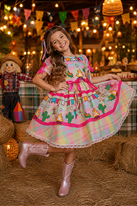 Vestido Infantil Junino Quadrilha de São João Colorido Luxo