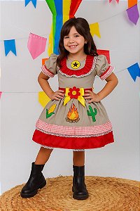 Vestido Infantil Junino Arraia Maria Bonita Colorido Festas