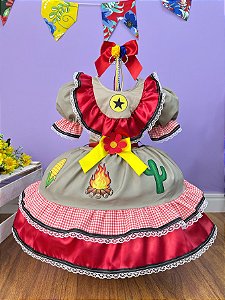 Vestido Infantil Junino Arraia Maria Bonita Colorido Festas