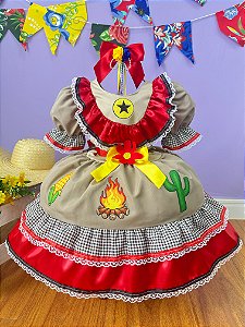 Vestido Maria Bonita Fantasia Infantil Junino Colorido Festas