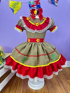 Vestido Infantil Junino Maria Bonita Colorido Festas