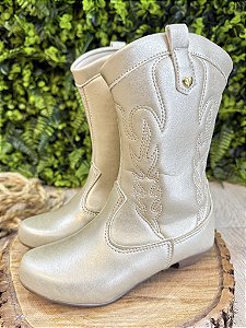 Bota infantil Boiadeira Texana Com Zíper e Salto Dourado