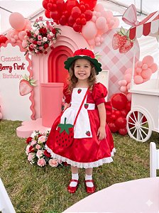 Fantasia Infantil Festa do Morango Luxo com Bolsinha