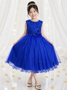 Vestido Infantil Azul Royal Midi Formatura Festas Luxo