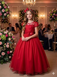 Vestido de Formatura Infantil Vermelho Longo Dama Casamento