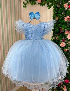 Vestido Infantil Azul Bebe Jardim Encantado Festa Luxo Casamento