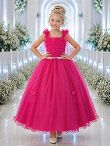 Vestido Infantil Longo Pink Aplique de Borboletas Festas