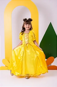 Fantasia Infantil Vestido Longo Princesa Amarelo Festa Luxo