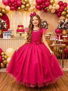 Vestido Infantil Longo Pink Luxo
