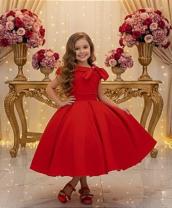 Vestido Infantil Vermelho Busto Nervura Formaturas Festa
