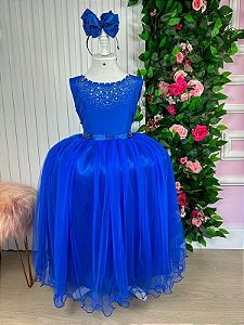 Vestido Longo Daminha Infantil Formatura Luxo Azul Royal