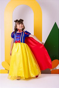 Fantasia Princesa Infantil Maça Contos de Fadas Luxo Longa Festas Aniversário