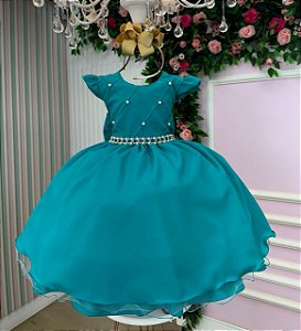 Vestido de Festa Infantil Verde Jade para Aniversário e Formatura
