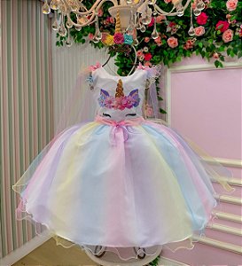 Vestido de Festa Infantil Unicórnio Colorido