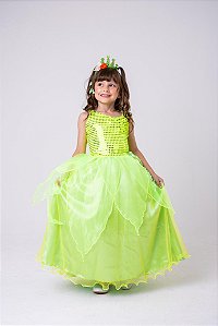 Vestido de Princesa Infantil Longo Verde com Tiara para Festa