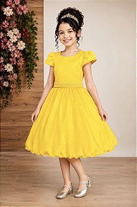 Vestido de Festa Infantil Amarelo com Pérolas e Strass