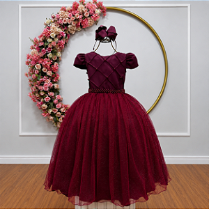 Vestido Infantil Formatura Festa Luxo Daminhas Marsala Luxo