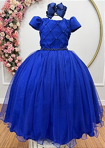 Vestido Infantil Formatura Festa Luxo Daminhas Azul Royal Luxo