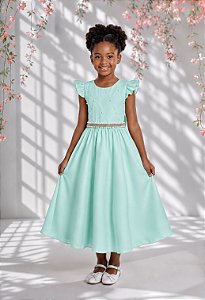 Vestido Infantil Longo Verde Menta Para Daminha Formatura Festa