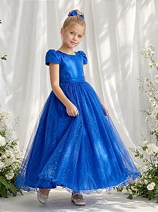 Vestido Infantil Formatura Festas Luxo Daminhas Azul Royal