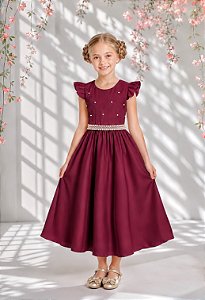 Vestido Infantil Longo Marsala Para Daminha Formatura Festa