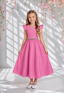 Vestido Infantil Longo Rosa Chiclete Para Daminha Formatura Festa