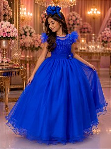 Vestido Infantil Azul Royal Longo Luxo Festa Daminha Casamento