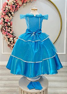 Fantasia Infantil Princesa Azul com Luvas Festa Luxo