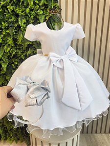 Vestido Infantil Branco Daminha Batizado Festa Luxo + Brinde