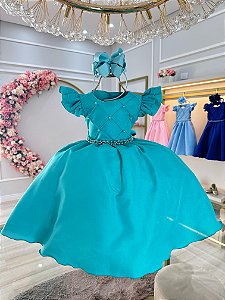 Vestido Infantil Verde Tiffany Daminha Festa Pérolas Luxo