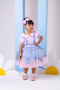 Vestido Infantil Menina Tematico Fazendinha Fazenda Rosa Bebe Salopete Jeans Lux