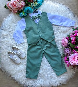 Conjunto Infantil Menino Social Colete Casamento Verde