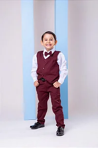 Conjunto Infantil Menino Social Colete Casamento Marsala