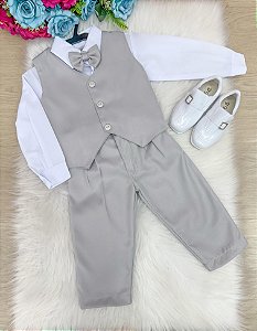 Conjunto Infantil Menino Social Colete Casamento Cinza Claro