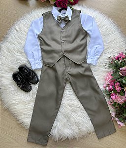 Conjunto Infantil Menino Social Colete Casamento Verde Militar