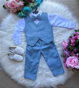 Conjunto Infantil Menino Social Colete Casamento Azul Claro