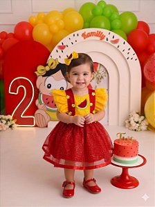 Vestido Melancia Romper Menina Mesversário Temático Festa Luxo