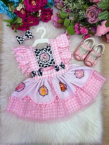 Vestido Fazendinha Romper Menina Mesversário Temático Festa Luxo