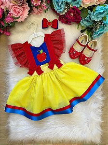 Vestido Princesa Maça Romper Menina Mesversário + Laço De brinde