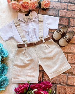 Conjunto Social Menino Suspensorio Linho com Shorts