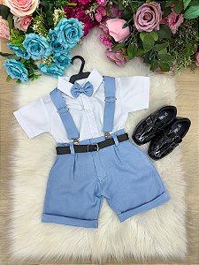 Conjunto Social Infantil Menino Shorts Azul Claro Casamento