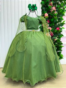 Vestido Infantil Formatura Verde Militar Longo Glitter TAM 1 ao 18