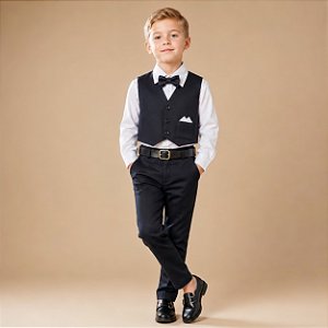 Conjunto Social Infantil Colete Preto Calça E Gravata
