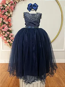 Vestido Infantil Longo Azul Marinho Formatura Daminha Festas Luxo