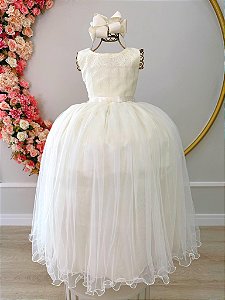 Vestido Infantil Longo Marfim Formatura Daminha Festas Luxo