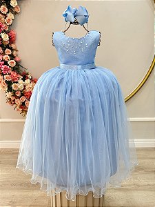 Vestido Infantil Longo Azul Formatura Daminha Festas Luxo