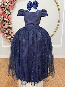 Vestido Infantil Formatura Festas Luxo Daminhas Azul Marinho